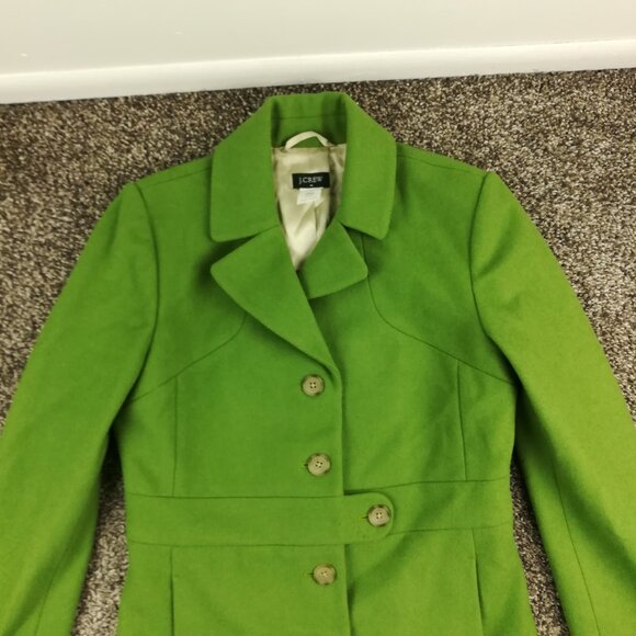 Vintage 2005 J Crew Topcoat Overcoat Wool Green Long Womens Size 4 - Picture 2 of 14